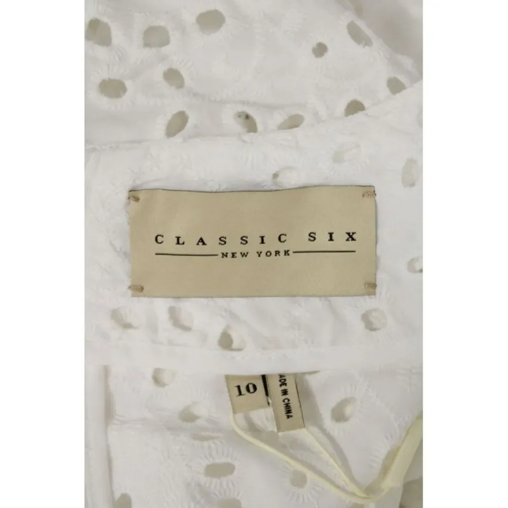 Classic Six Women Shift Dress White Crew Neck Long Sleeve Knee Length Size 10